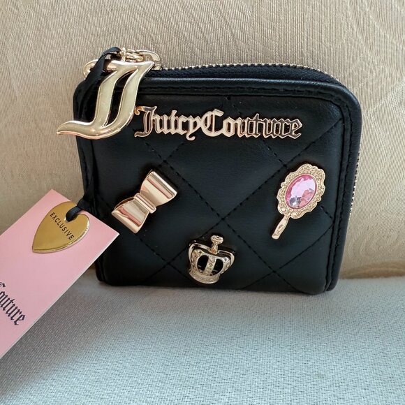 NWT Juicy Couture black Juicy Girls Only L-Zip Card Case wallet bag - Picture 1 of 6